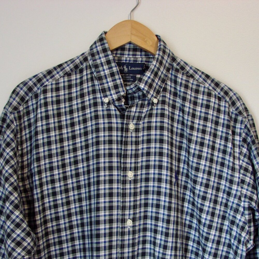 Ralph Lauren Blue Label Pony Black Blue Black Plaid Shirt Blake Work Size Medium